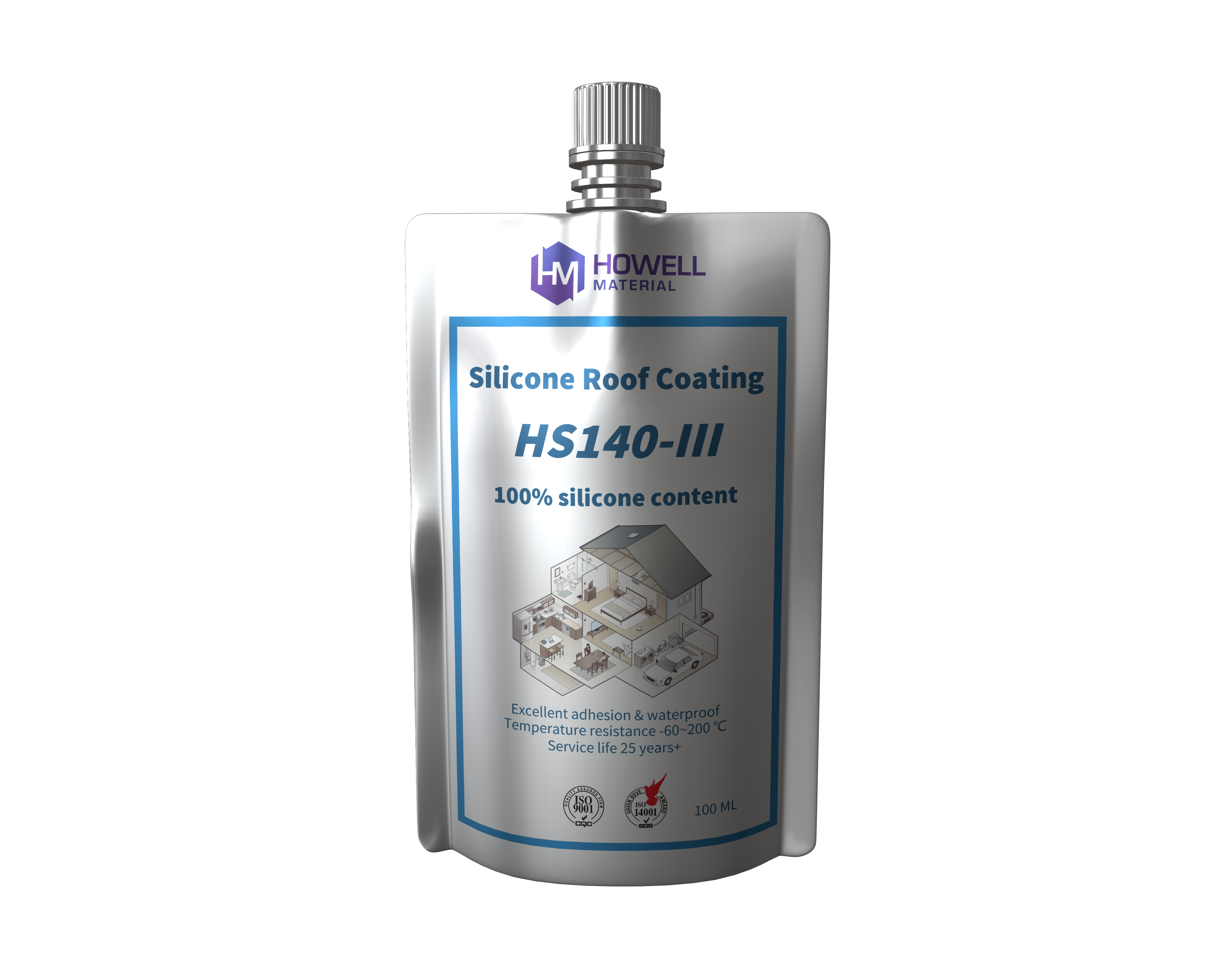 HS140-III高性能シリコンフラットルーフコーティング：長期にわたる平らな屋根の修復のための柔軟な、漏れ防止、および老化防止保護